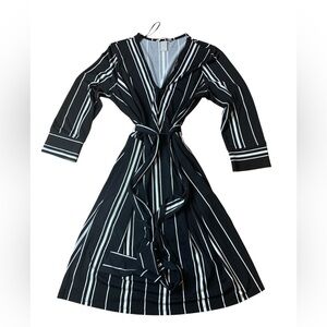 H&M Black & White Striped Long Sleeve Wrap Dress - Size Small